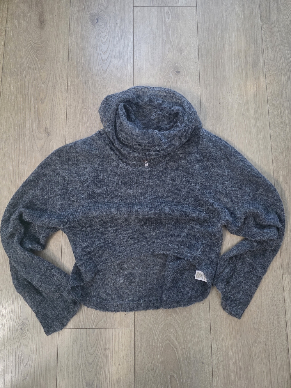 Free People Thin Charcoal Gray Cropped Turtleneck Sweater